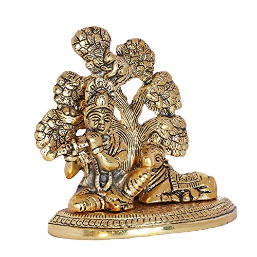 Image of KridayKraft Lord Krishna Metal Statue, Krishna Murti Playing Flute with Cow for Temple Pooja, Decor Your Home, Office & Gift Your Relatives, Showpiece Figurines, Religious Idol