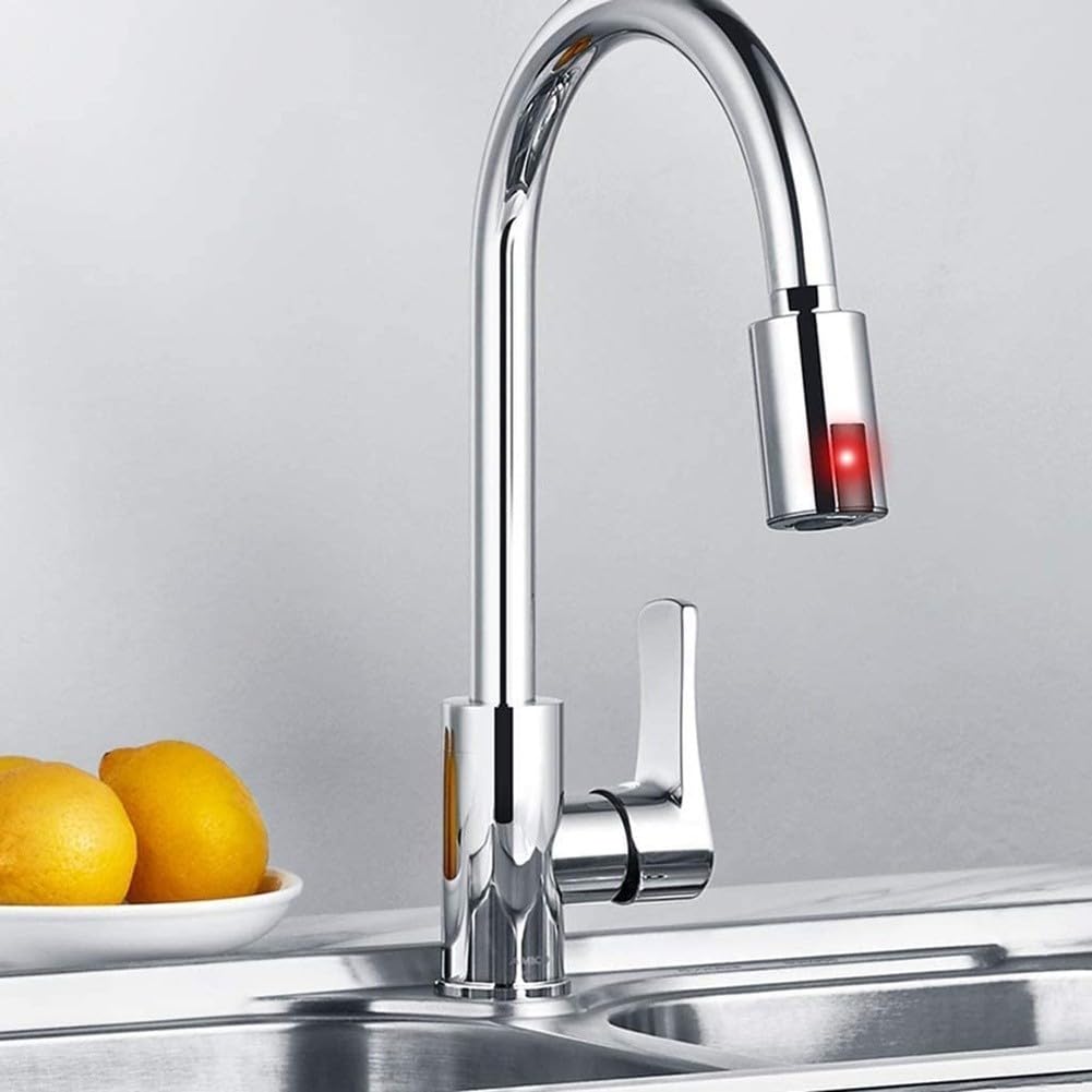 Grifo de infrarrojos para baño con sensor, compatible con rosca M22/para rosca M24, con alcachofa extensible y modo de chorro de burbujas, para lavabo, baño, lavabo de mano (alambre drawing)
