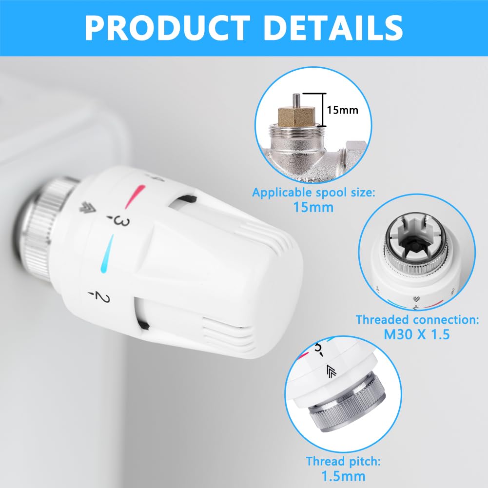 Flintronic 6pcs Tête de radiateur thermostatique, Tête thermostatique, raccord M30 x 1,5,Tête thermostatique Intelligente pour Thermostat Intelligent et Pack Chauffage collectif