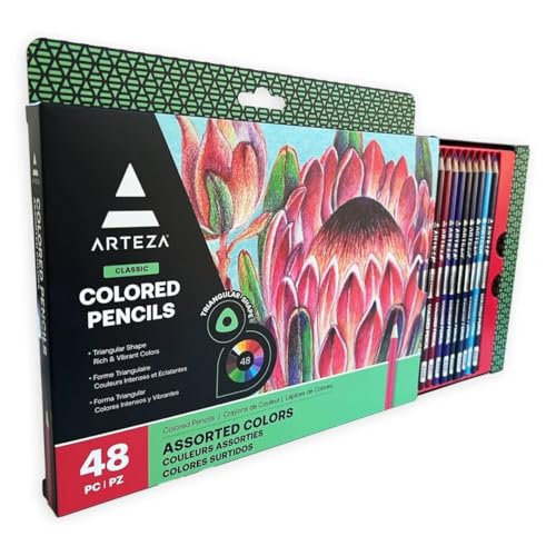 Arteza Colored Pencils, 48 Colors, Soft, Highly-Pigmented, Wax-Based Core Pencil Crayons, Art Supplies For Adults & Teens