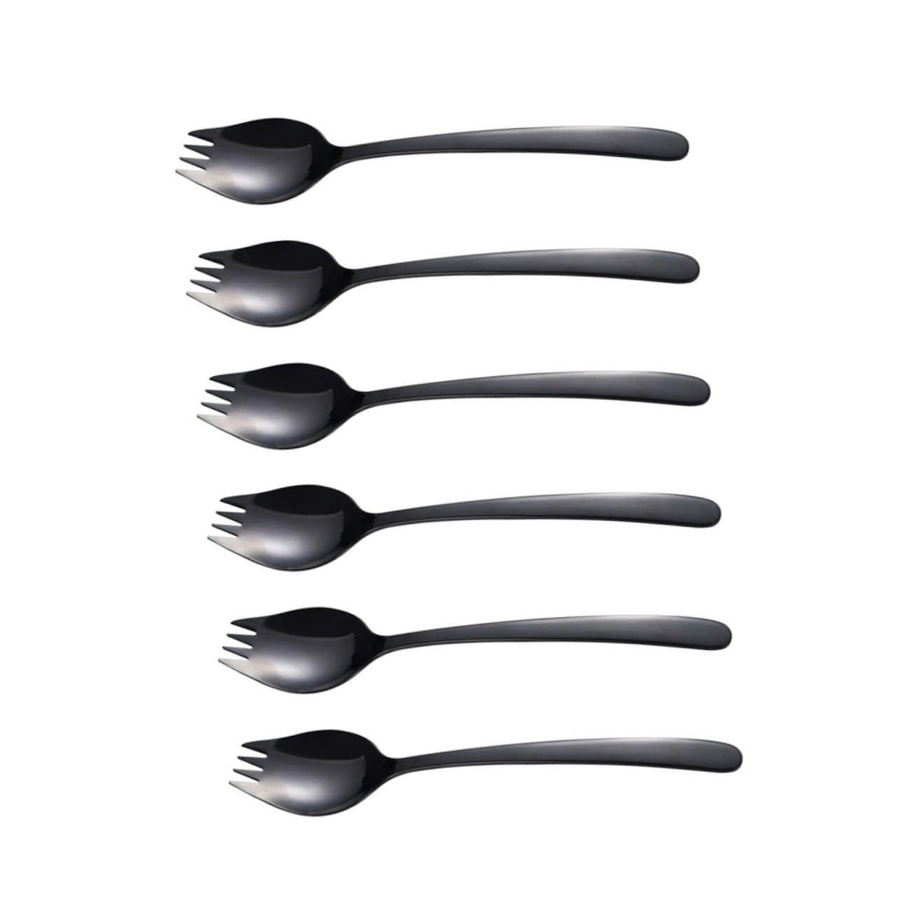 TIDTALEO 6pc Set Stainless Steel Fork Spoon Black Silverware for Pasta Serving Salad Multi-function Dinnerware