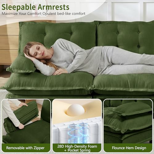 Image of 139 inch Sectional Sleeper Sofa with Ottoman, L Shaped Modular Deep Seat Couches for Living Room Apartment, Flexible Module Combination Cloud Sofa with Spring Support, Easy Assembly, Dark Green
