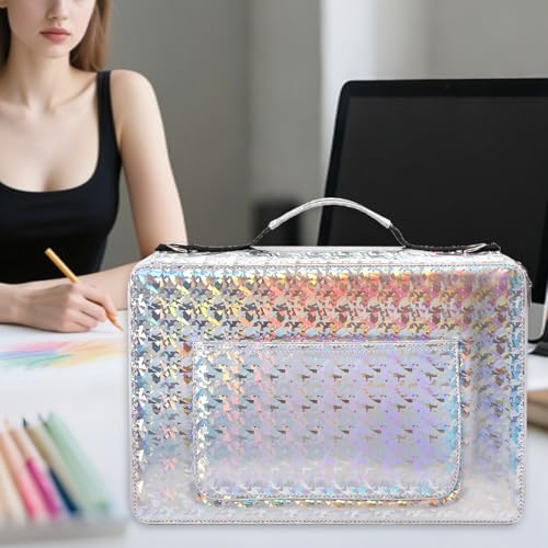 Image of Large Capacity Colored Pencil Case - 500 Individual Slots PU leather with Zipper Closure Portable Organizer for Watercolor Pencils Ideal for Artists(Silver)