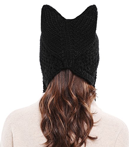 Bellady Winter Cute Cat Ears Knit Hat Ear Flap Crochet Beanie Hat, Black #TOP5