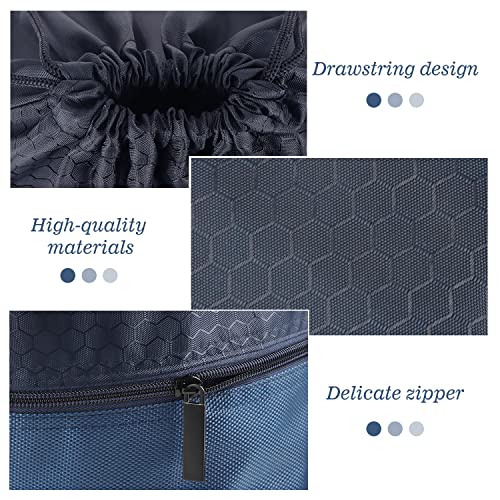 Image of Drawstring Backpack Bag, Waterproof Draw String Back Sack with Zip Pocket, Gym Drawstring Bags Swim Bag for Men Women
