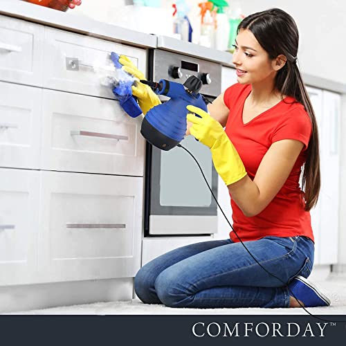 Comforday-Limpiador-Vapor-Mano-Limpiador-de-Vapor-Portatil-de-Usos-Multiples-con-12-Accesorios-para-Quitar-Manchas-Alfombras-Cortinas-Asientos-de-Auto-Cocina-Piso-Bano