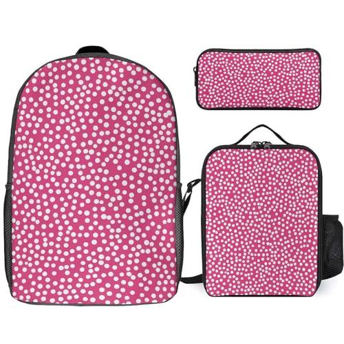 Whitepink Polka Dots Classic Backpack Lunch Bag Pencil Case 3 Piece Set Travel Daypack