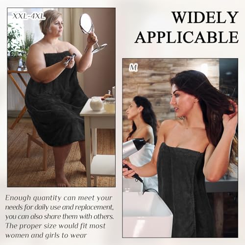Tigeen 6 Pcs Bath Wraps for Women Waffle Spa Robe Adjustable Closure Elastic Top Lightweight Towel Dress (Black,XXL-4XL)4