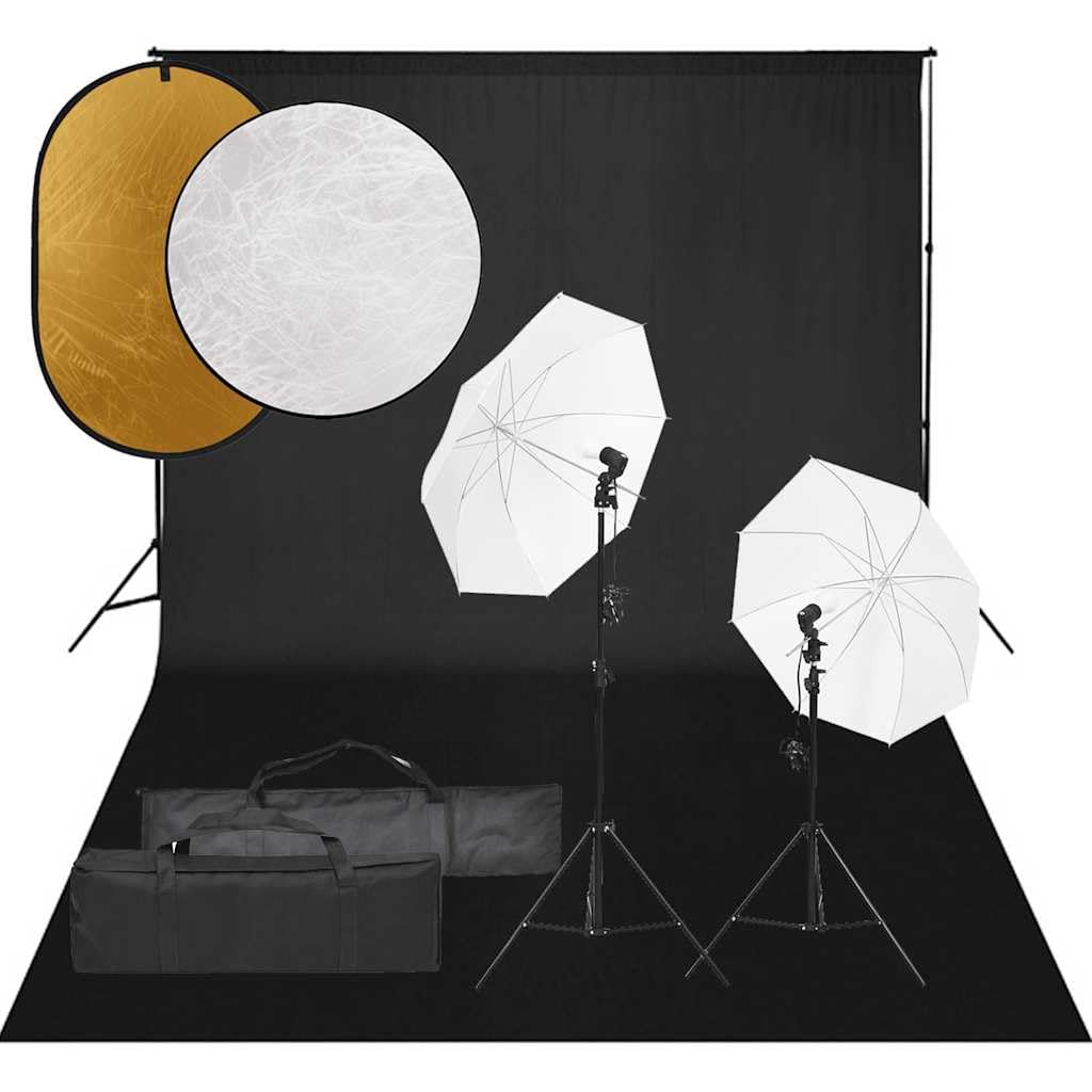 Kit de estudio fotográfico con iluminación, fondo y reflector de aluminio, 5500 K, 2 trípodes, reflector 5 en 1, regulable para retrato, fotografía de productos, streaming, vlogging