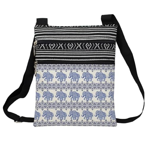 Ethnic Style Elephant Messenger Bag Small Ethnic Pattern Printed Adjustable Strap Crossbody Zipper Bag Bohemian Phone Bag Wallet Cute Shoulder Handbag for Women -4