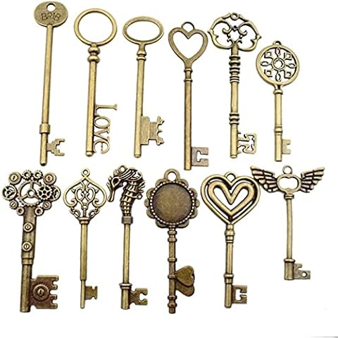 Antique Bronze Keys,Mixed Set of 12pcs Key Charms Vintage Pendant for Jewellery DIY Making Cover