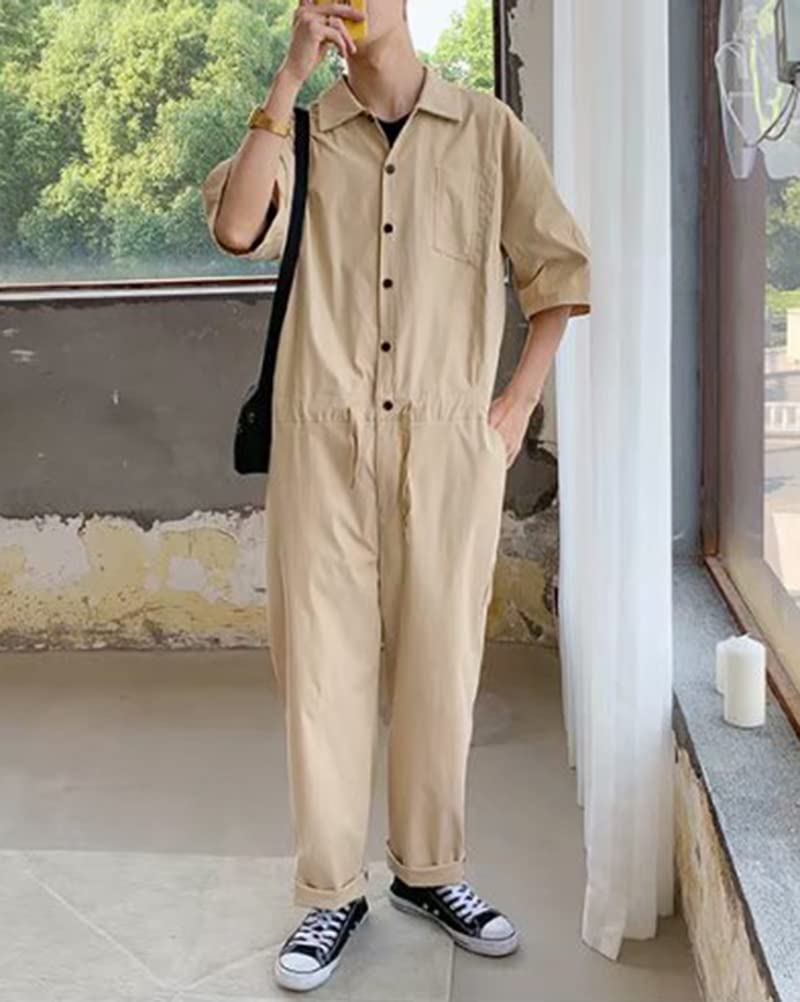 Hombre Mono Manga Corta Pantalone de Monos Overalls Ropa de Trabajo Casual Onesie Jumsuit de Una Pieza Regular Fit Mono Moda Color Sólido Mono Cómodo para Hombre