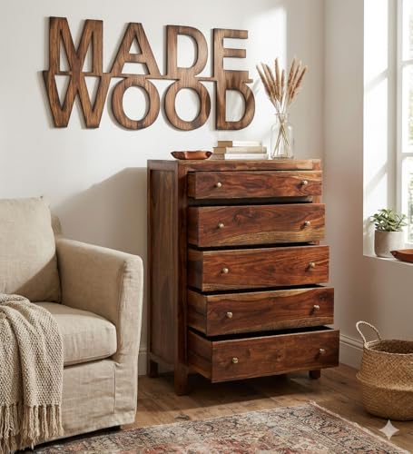 Image of MADE WOOD Solid Sheesham Wood Chest of Drawers, Provincial Teak Finish