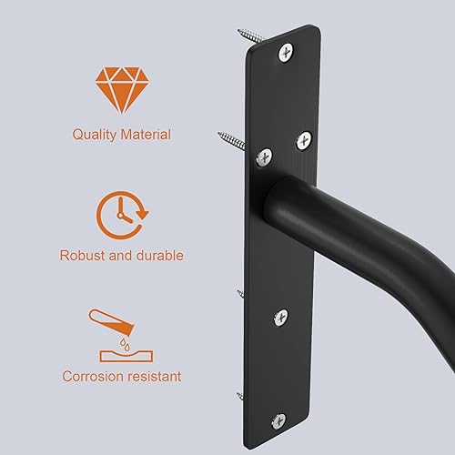 Miniatura 4 de ZUEXT - Barandilla negra de 16 pulgadas con agarre moleteado antideslizante, paquete de 2 barandillas de acero inoxidable para montaje en pared,