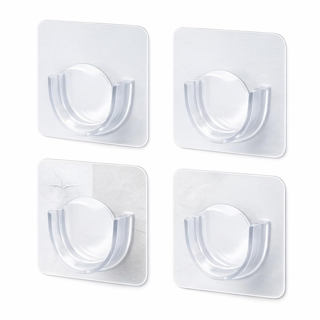 T ESSENTIALS Multipurpose Transparent Self Adhesive Wall Mounted Curtain Rod Holder U Shape No Drilling Closet Brackets Curtain Rod Hooks Hangers for Bathroom Kitchen Home (Pack of 4)-image-38