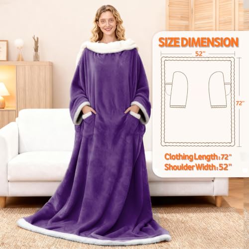 Image of Wearable Heated Blanket With Sleeves & Foot Pocket, Heated Throw Blankets Fast Heating Blanket With 10 Heat Settings Auto Shut Off Over-Heat Protection-Warm Gift, Machine Washable, 52 inch*72 inch+18 inch