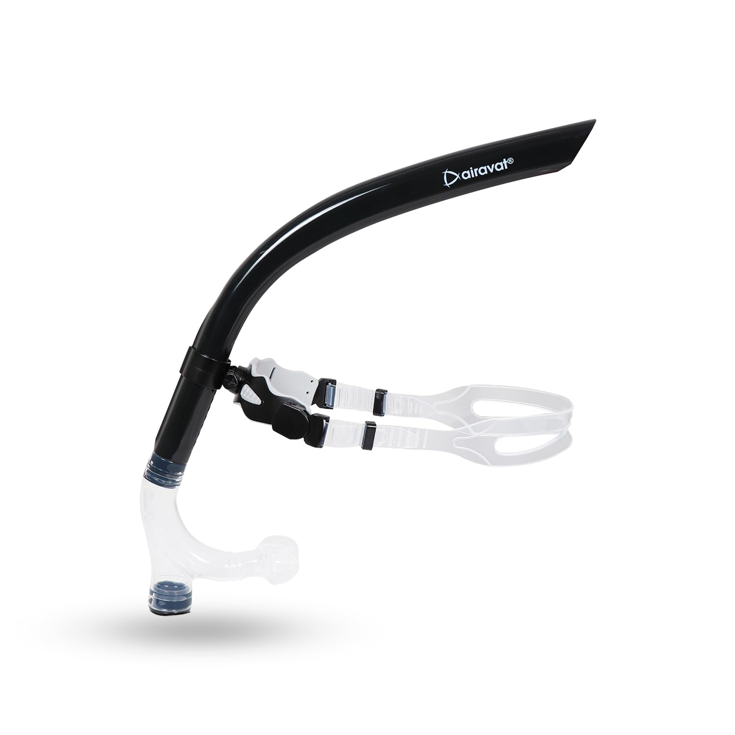 AIRAVAT Front Silicone Snorkel Tuna 1411 | Front-Mounted Swim Snorkel with Adjustable Head Bracket |for Swimming, Pool Training, Scuba Diving & Water Sports for Adults & Kids (Black)