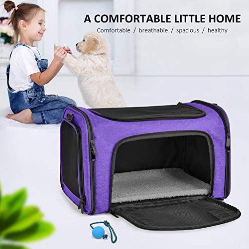 Image of Henkelion Pet Carrier for Small Medium Cats Dogs Puppies up to 15 Lbs, Airline Approved Small Dog Carrier Soft Sided, Collapsible Travel Puppy Carrier - Purple