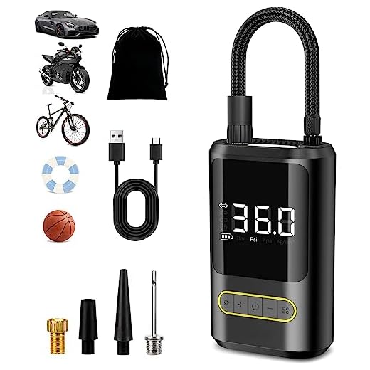 Ryzwoc 6000mAh Mini Compresor Aire Portatil, 150PSI Bomba de Aire Bicicleta Electrica con Pantalla LCD Digital y Linterna LED, Inflador Ruedas Coche para Scooters, Moto, Bicicletas, Pelotas