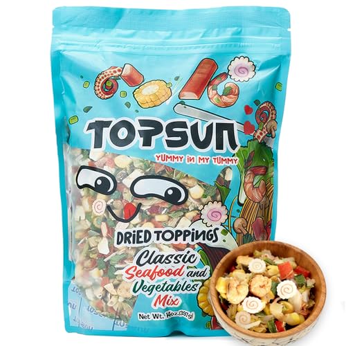 Image of Ramen Toppings Seafood Mix 14oz, 11 Ingredient Dried Seafood & Vegetable Blend with Goji, Savory Umami Flavor Upgrade Instant Noodles, Non-GMO, Low Sodium, Up To 20 Servings