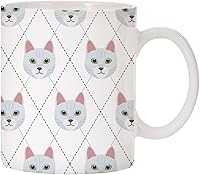 Vista 15 de Adorable taza de café de cerámica con diseño de raza de gato con diseño de rombos de 11 oz (Tuxedo)