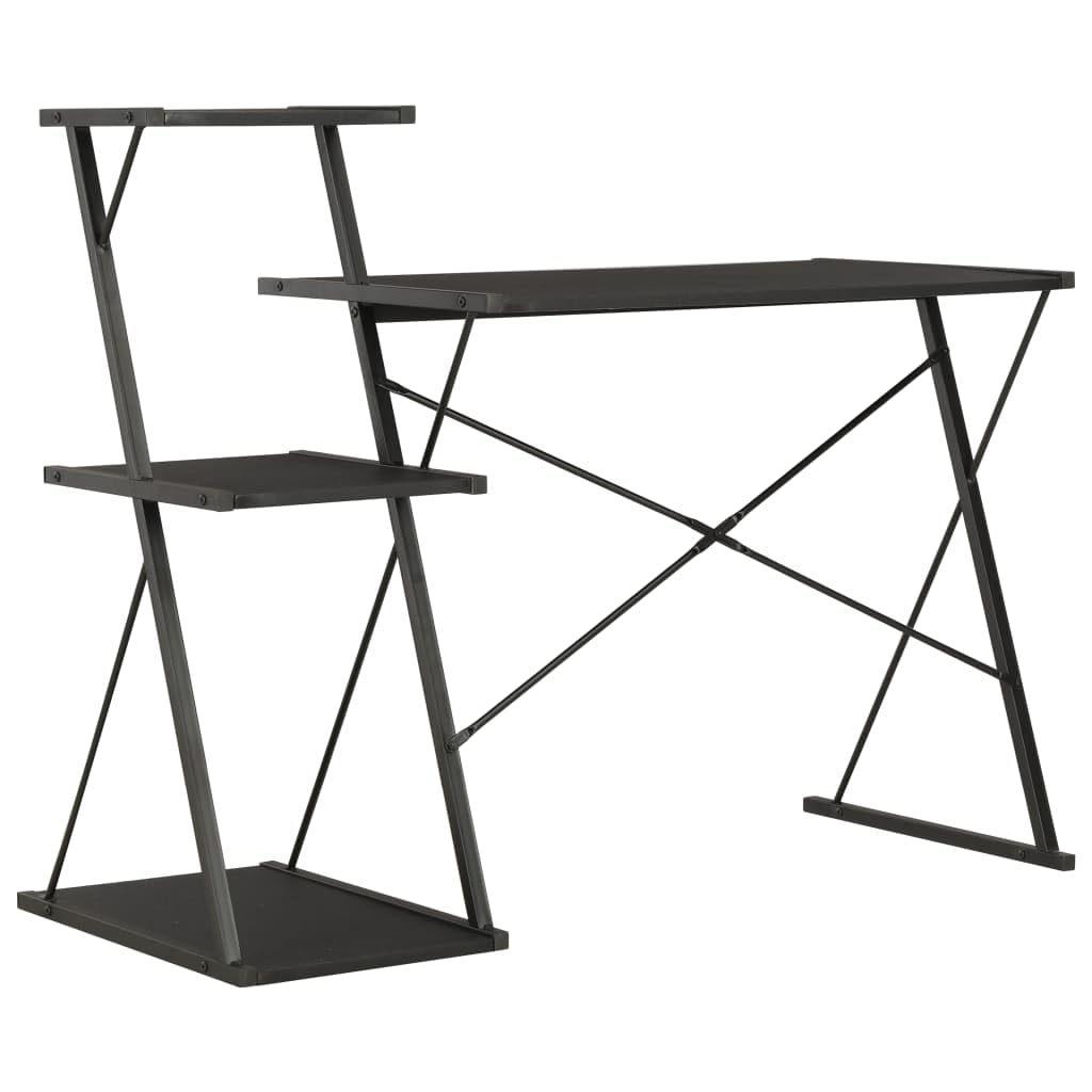 Scrivania con ripiano nero, 116 x 50 x 93 cm, scrivania per computer con gambe a forma di X, tavolo da lavoro per ufficio e casa, salvaspazio, con spazio di archiviazione e design ergonomico
