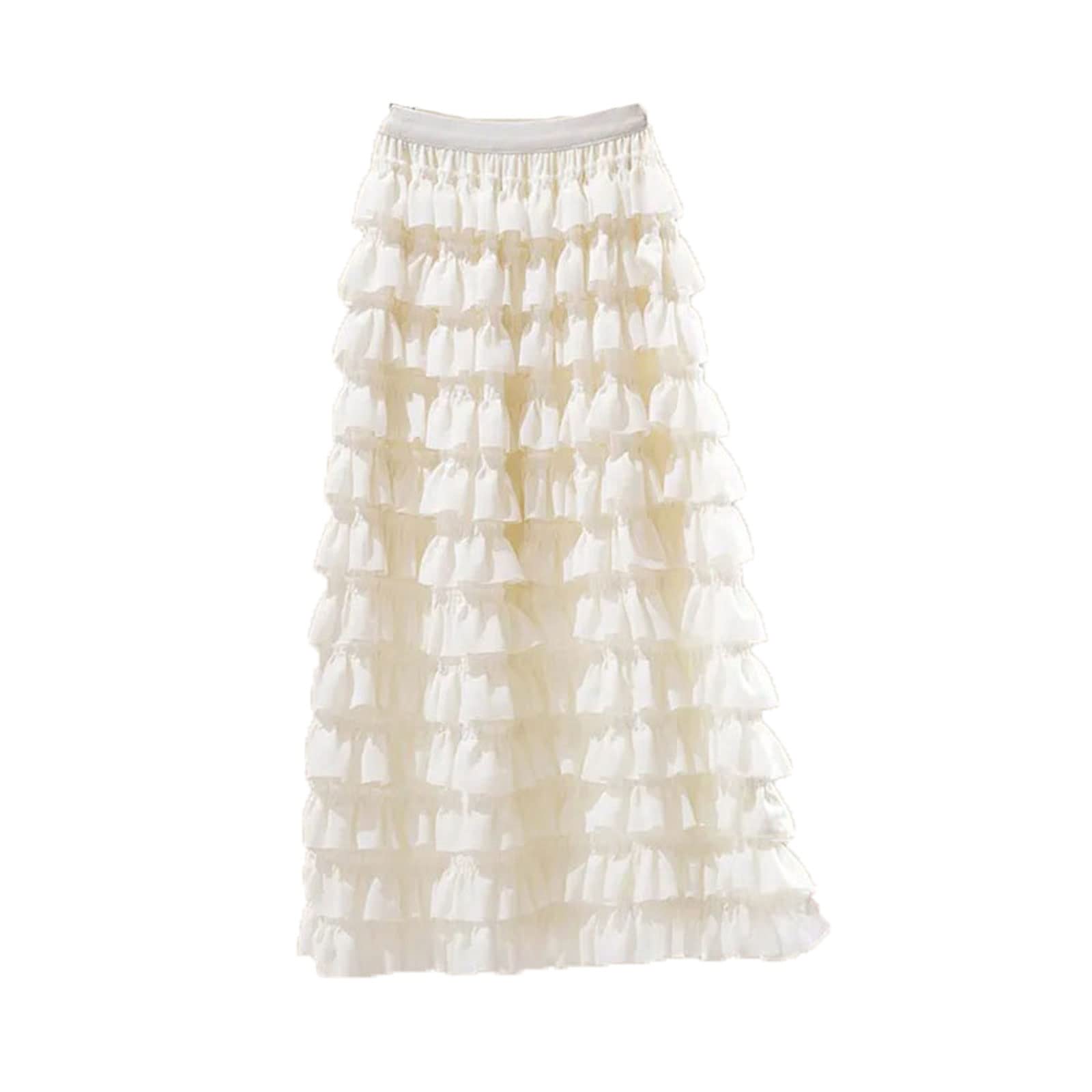 ZOIKOMLong Skirt， تنانير النساء المتدرجات الأنيقة شيفون A-LILE LILE SKIRT أنثى مرونة مرنة عالية الخصر ترقي (Color : Apricot, Size : L)