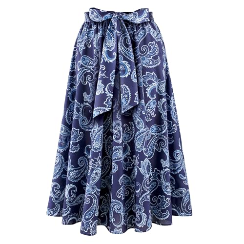 Collections Etc Beautiful Paisley Tie Waist Elasticized Knit Skirt Navy
