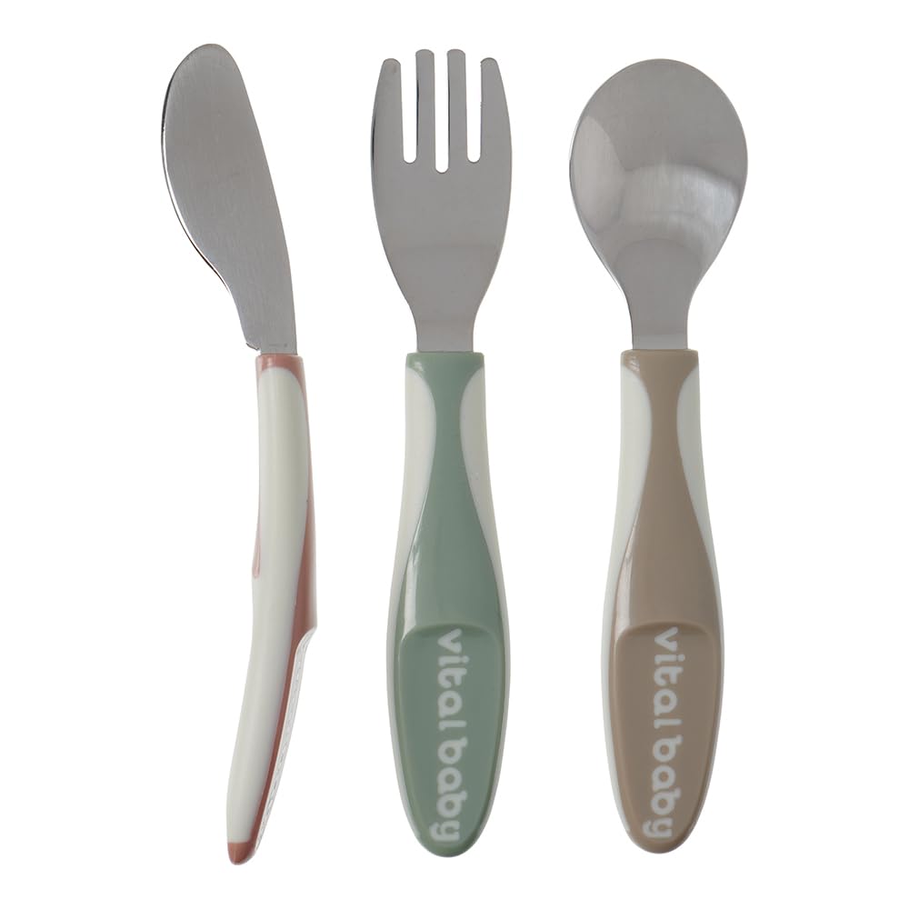 Vital Baby 3 Pack Big Kid Cutlery Set | Stainless Steel, Soft-Grip Handles