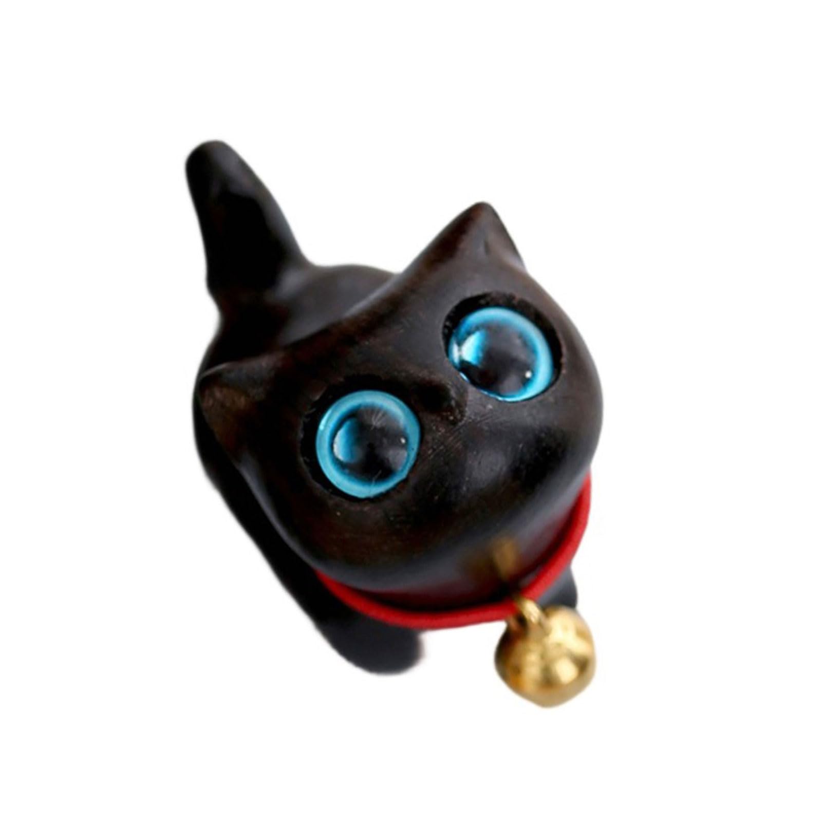 Rxgiasup A Wooden Carved Cats Figurine With Bright Eye Wood Kitten Miniature Sculpture Collectible Ornament For Home Decors Wood Cats Sculpture