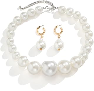 Pearl Necklace and Earrings Set Chunky Pearl Necklace Pearl Statement Necklace Big Pearl Strand Necklace Pearl Choker Necklace Jewelry Set for Bride