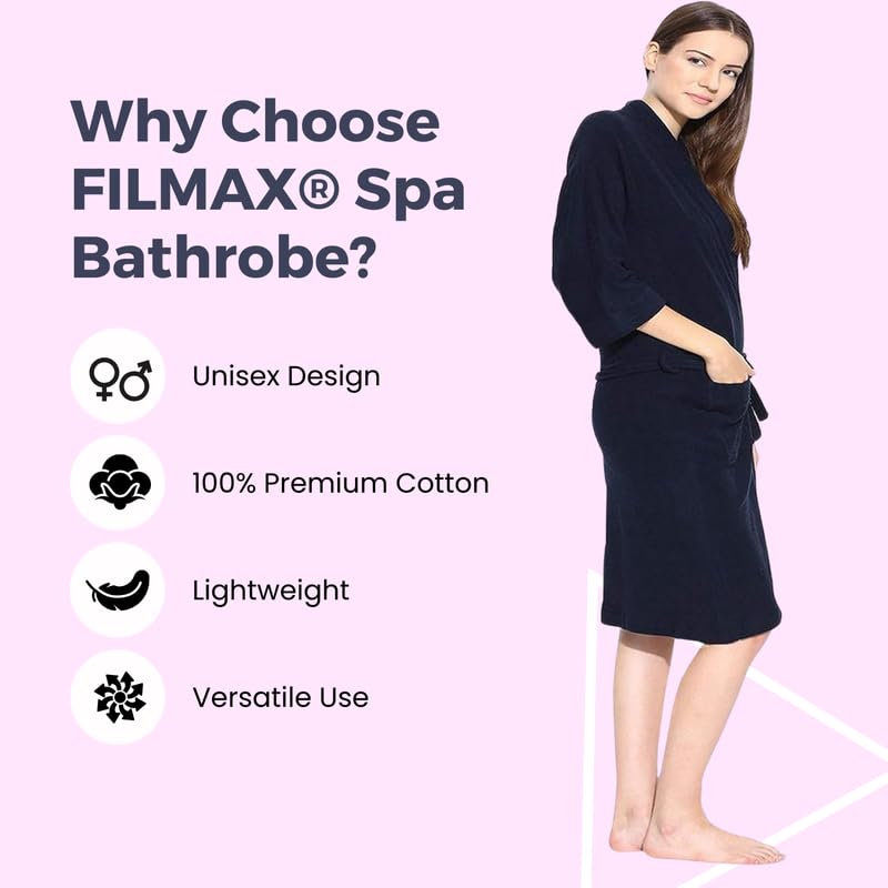 FILMAX® Originals Unisex 100% Cotton Towel Terry Solid Long Sleeve Bath Gown for Swimming, Beach, Party, Spa Bathrobe (FX1-5402_Navy Blue_XXL) 3