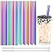 Bubble Tea Strohhalme,Strohhalm Edelstahl Wiederverwendbar,10 Stück Set 12mm Extra Breite Trinkhalme mit 2 Reinigungsbürste,Ideal für Smoothie,Boba und Bubble Tea Perlen (Regenbogenfarben-3)