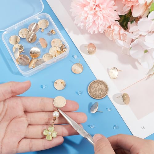 UNICRAFTALE 24Pcs Brass Ear Stud Findings with Loop 18K Gold Plated Stud Earring Findings Flat Round Ear Studs with 24Pcs Brass Ear Nuts 50Pcs Plastic Ear Nuts for DIY Earring Jewelry Making - Image 3