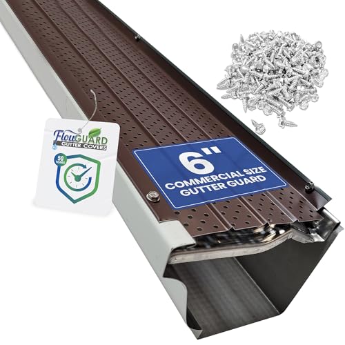 Image of FlowGuard USA Made Professional DIY 6 Inch 50-Year Gutter Cover System - Brown - Aluminum Gutter Guards - 102 Feet - by FlexxPoint