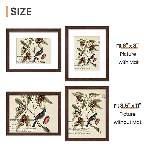Image of upsimples 8.5x11 Picture Frame, Display Pictures 6x8 with Mat or 8.5x11 Without Mat, Wall Hanging Photo Frame, Brown, 1 Pack