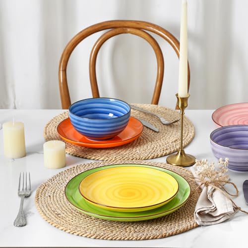 Image of Selamica Ceramic Plates and Bowls Sets,24 Pieces Dinnerware Sets for 8,Scratch Resistant Dish Set for holiday gathering,Dishwasher & Microwave Safe, Dopamine colors