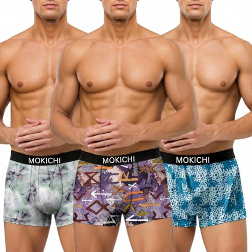 Image of Men's Premium Microfiber Printed Boxer Briefs for Men | Soft, Breathable, Stretchable Innerwear | Moisture Wicking Comfort Trunks Prints