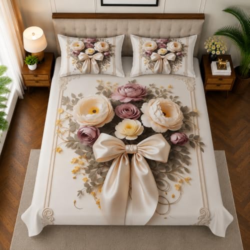 Image of 7D Digital Printed King Size Bedsheet with 2 Pillow Covers | Soft Premium Cotton Feel Microfiber Double Bed Bedsheet |Breathable,Wrinkle Free & Fade Resistant|(CreamMulti, KingSize-225x250CM)