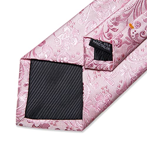 Image of DiBanGu Silk Floral Ties for Men Woven Paisley Necktie and Tie Clip Handkerchief Cufflinks Set for Party Wedding