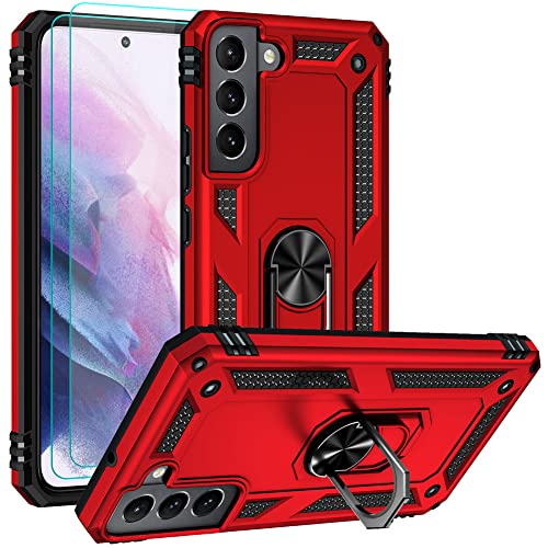 for Samsung S22 Plus Case, Galaxy S22+ Case with HD Screen Protectors, Military-Grade Metal Ring Holder Kickstand 15ft Drop Tested Shockproof Cover Case for Samsung Galaxy S22+ 5G Green