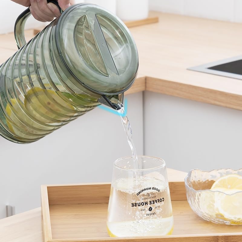 Tea Set 2L Plastic Water Pitcher Household Drinkware Jug With Lids Iced Tea Carafe For Coffee, Juice, Lemonade And Milk Teapot Set(Gris)