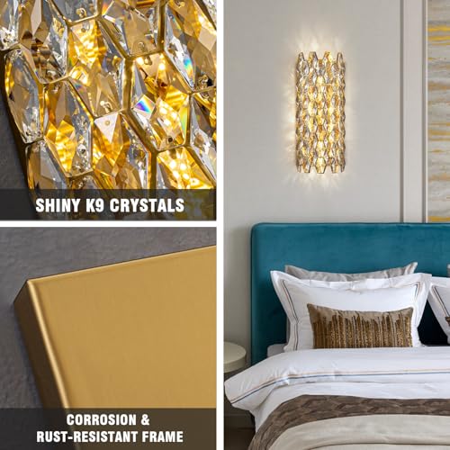 Image of Crystal Wall Sconces,Modern Gold Wall Light Fixtures,Luxury Indoor Wall Lamp,Vanity Wall Mount Lamps for Living Room,Bedroom,Bathroom,Bedside,Hallway,Stairway