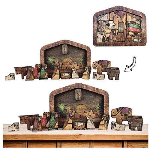 Wooden Jesus Puzzle Statue - Nativity Puzzle Wood Burned Design,Jesus Nativity Set, DIY Jigsaw Puzzle Adults Home Ornaments,Educational Jigsaw Puzzle Toy,Puzzle Nativity of Jesus