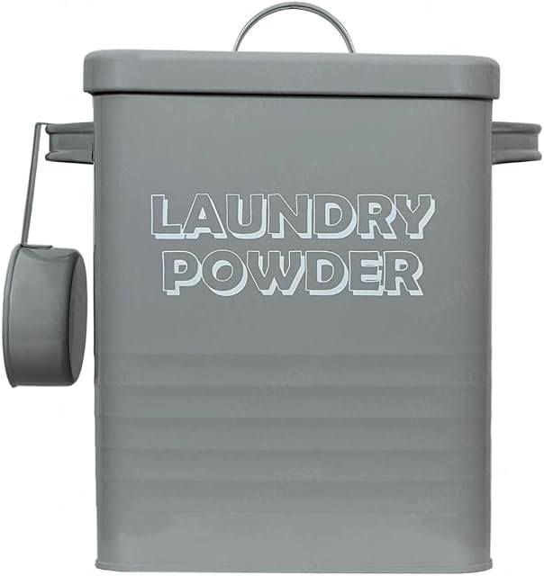 Laundry Powder Tin with Scoop Sweet Home, Metal, 18 x 15 x 25 cm (Grey)