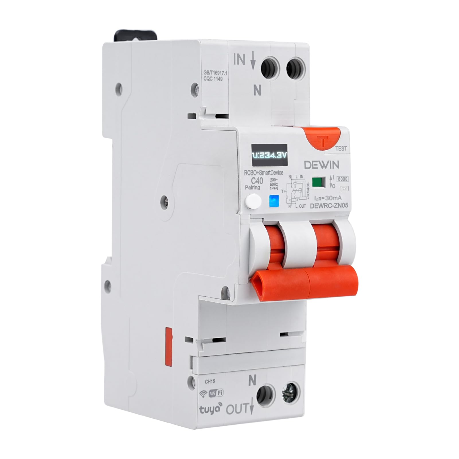 DEWIN Salvavita con Riarmo Automatico WiFi 1P+N 40A 30mA 230VAC Interruttore Differenziale a Riarmo Automatico Salvavita con riarmo Wi-Fi (Tipo A)