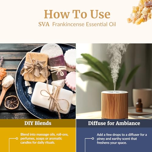 Image of SVA Frankincense Essential Oil - 1 /3 Fl Oz - for Diffuser, Skin & Hair Care - Ideal for Massage & DIY Blends - with Dropper