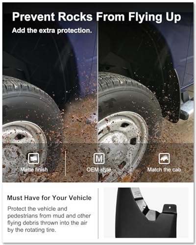 Image of KIWI MASTER Mud Flaps for 2009-18 Dodge Ram 1500 /2500 /3500, 2019-2024 Ram 1500 Classic (Without OEM Fender Flares, Single Rear Wheels), Heavy Duty Front & Rear Mud Guards, No Drill, 4 Pcs Set