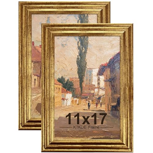 KTKDE 11x17 Picture Frame Set of 2 Ornate Vintage Gold Poster Frames with 11 x 17 Antique Photo Frame for Rustic Gold frame Wall Decor Display Retro Home Decor best gift