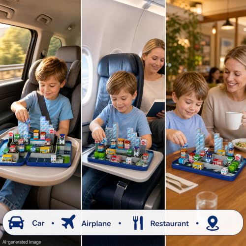 Image of Strong Magnetic Travel Blocks:Great for on-the-go Play Ages 3-8 | Ideal Travel Play for Car Backseats & Airplane Tray Tables-City Traffic Magnetic Blocks Set for Kids
